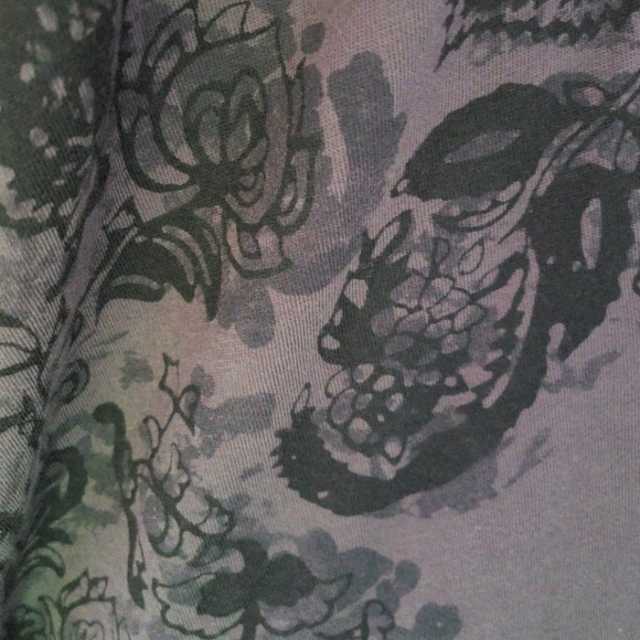 Cato gray waterfall open front  cardigan with black print and shawl collar - Picture 3 of 5